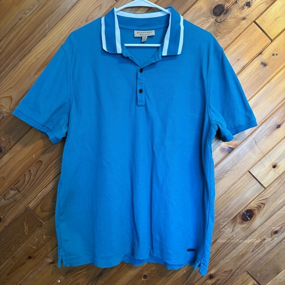 Burberry Blue Polo Shirt with Classic Collar and White Trim Size XXL
